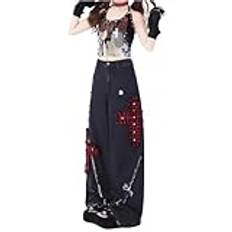 Gothic Vintage Y2k Jeans Baggy Kvinna Japansk Stil Jeansbyxor Koreanskt Mode Streetwear Harajuku Punk Gyaru Byxor,Svart,M