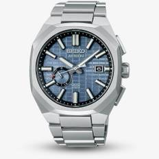 Seiko Mens Astron GPS Solar Blue Grid Dial Watch SSJ013J1