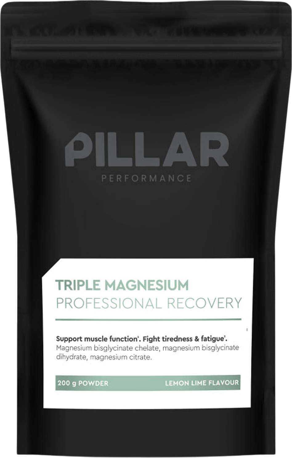 Pillar Performance Triple Magnesium Professional Recovery Powder Lemon Lime - Pouch (200g) | Vitaminer och Mineraler | Unisex | OS | Svart