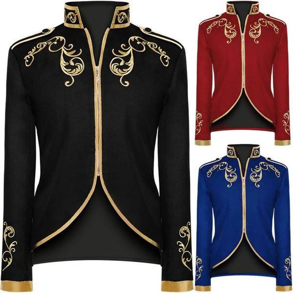 Palace Prince Halloween Cosplay kostym Medeltida renässans retro kostym män Gyllene broderi jacka kappa kostymer cm