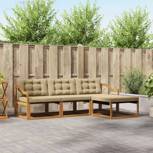 Utomhussoffset med kudde 4 pcs Naturlig och Beige