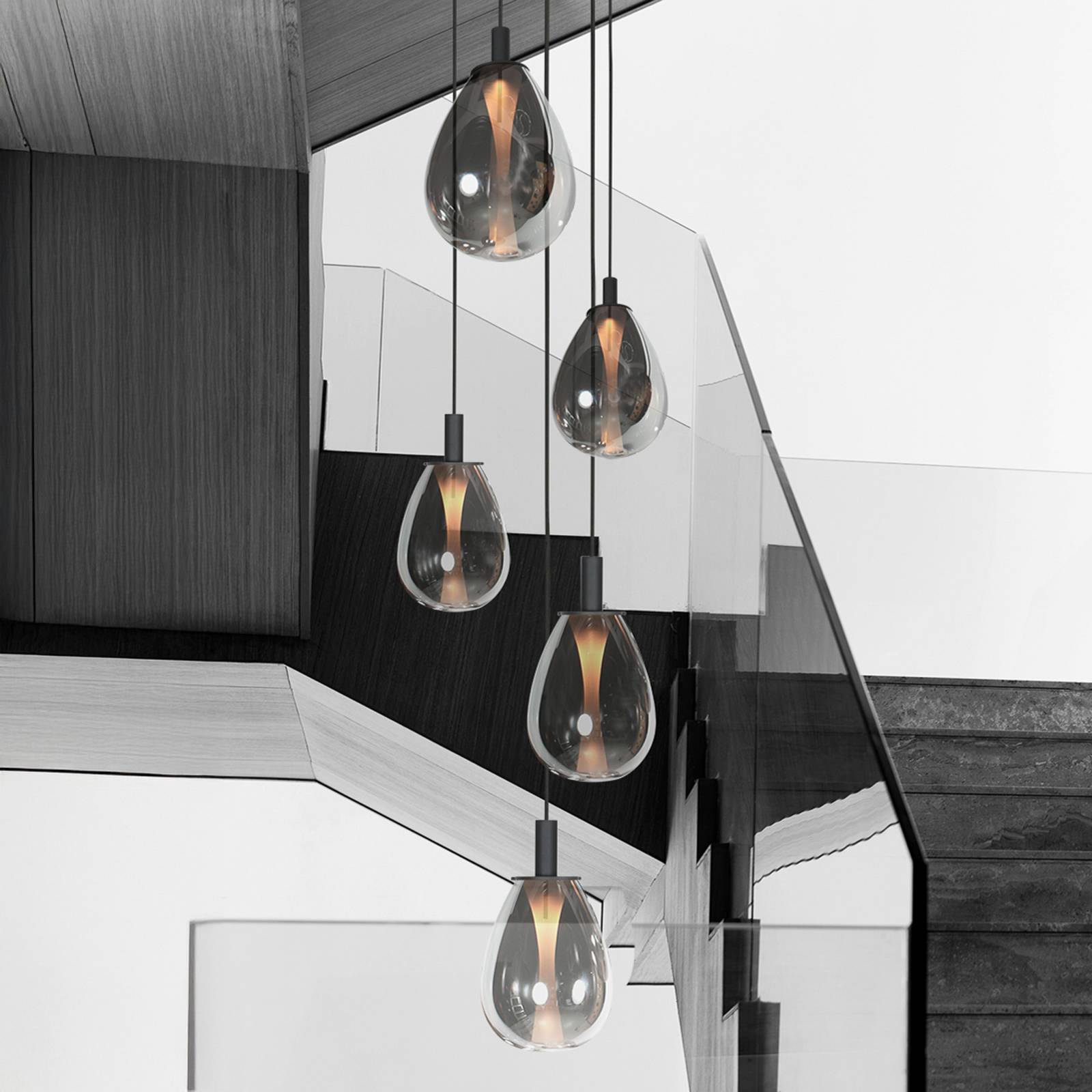 Steinhauer Hänglampa Glimsy, dimbar, Aluminium / grå / zink, Vardagsrum / matsal, Glas, Pendellampa