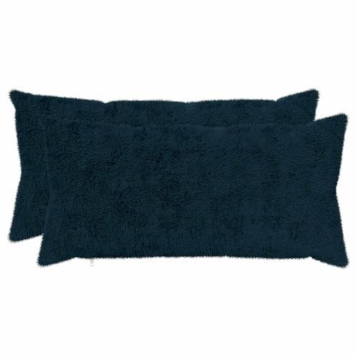 Kuddöverdrag 2 st HEERLEN Mörkblå 40 x 80 cm Faux Kaninpäls