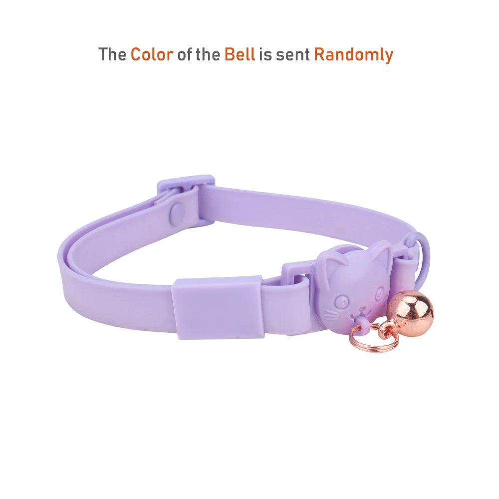 Waterproof Adjustable Cat Collar with Bell - PURPLE / S Neck 21-33cm (S Neck 21-33cm)