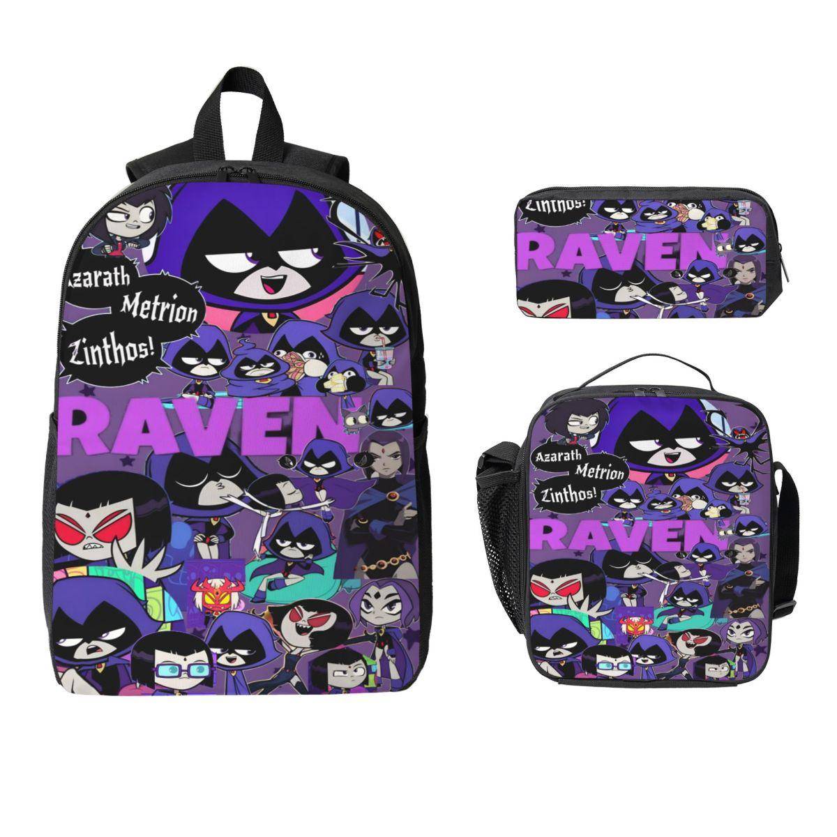 3Pcs Teens Titans Go Beast Boy Backpack Set for Boy Girl Pen Bags Bookbag Sets with Lunch Box For School Students Knapsack