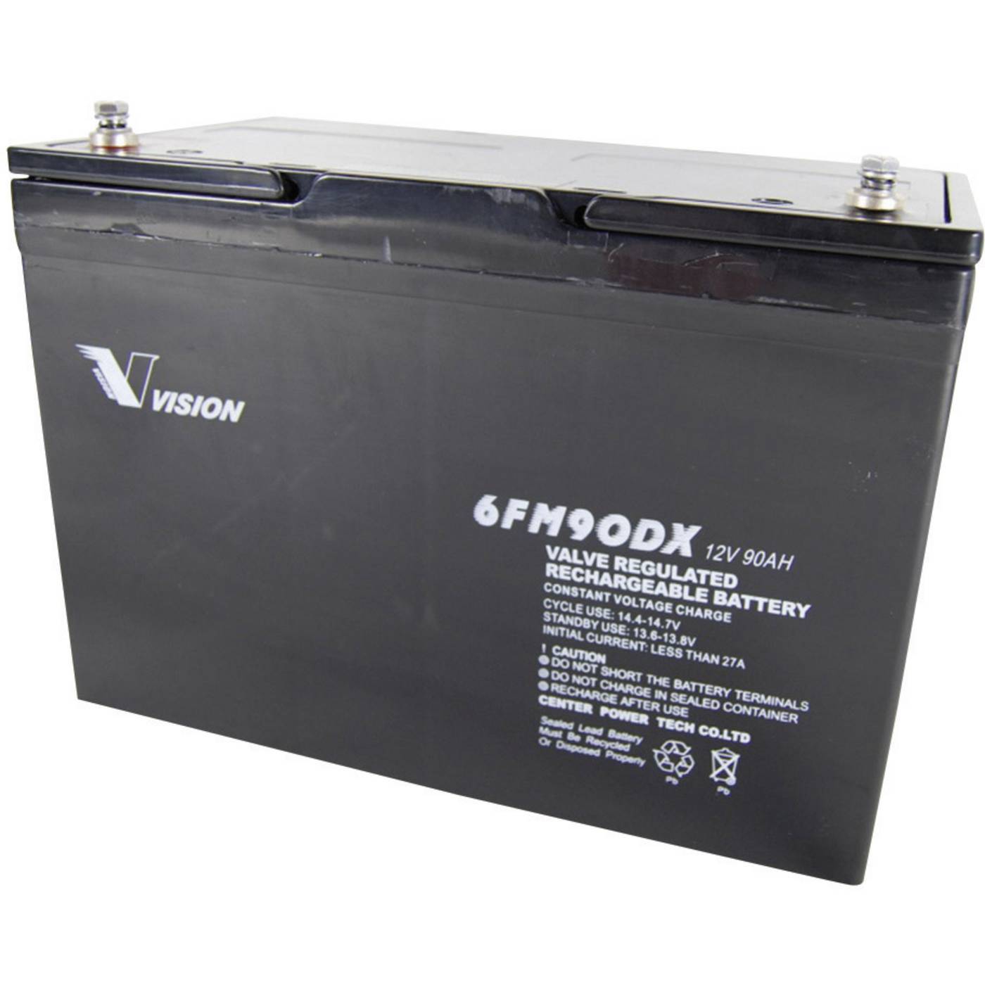 Vision Akkus 6FM90DX Blybatteri 12 V 90 Ah Bly AGM (B x H x D) 306 x 215 x 169 mm M6-skruvanslutning Underhållsfri, Urladdningssäkra