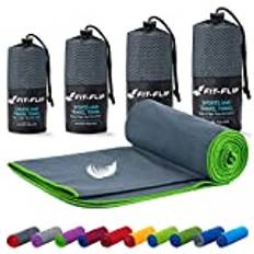 Mikrofiberhandduk – ultralätt Mikrofiberhandduksset, kompakt och snabbtorkande – den perfekta resehandduken, strandhandduken och sporthandduken (80x180cm, Mörkgrå - Grön)
