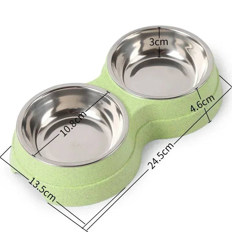 Double Stainless Steel Pet Bowl with Raised Stand – For Dogs & Cats - green