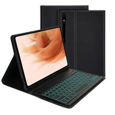 Tangentbord Fodral för Samsung Galaxy Tab S7 FE 5G 12.4 tum 2021, Slimmat fodral med avtagbar Bluetooth 5.0 7 färg bakgrundsbelysning tangentbord med hållare för S Pen