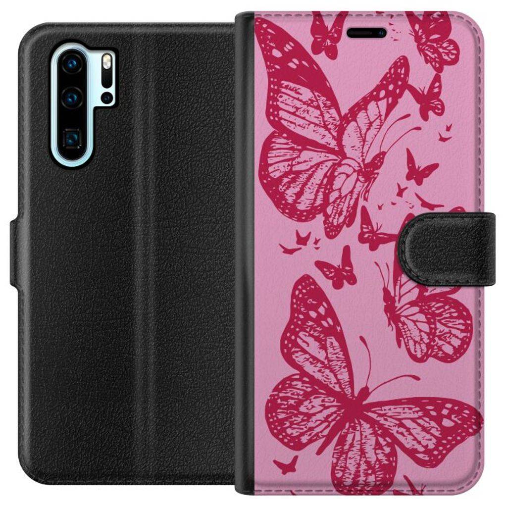 Huawei P30 Pro Svart Plånboksfodral Fjärilar