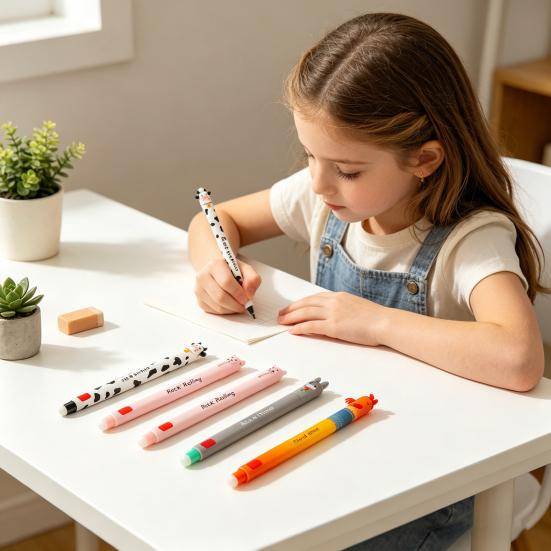 Utsuddningsbara gelpennor med bondgårdsdjur för barn Söt tecknad ko kalkon åsna gris-design Jämn skrift Lätt att sudda ut Penna Roliga skolmaterial