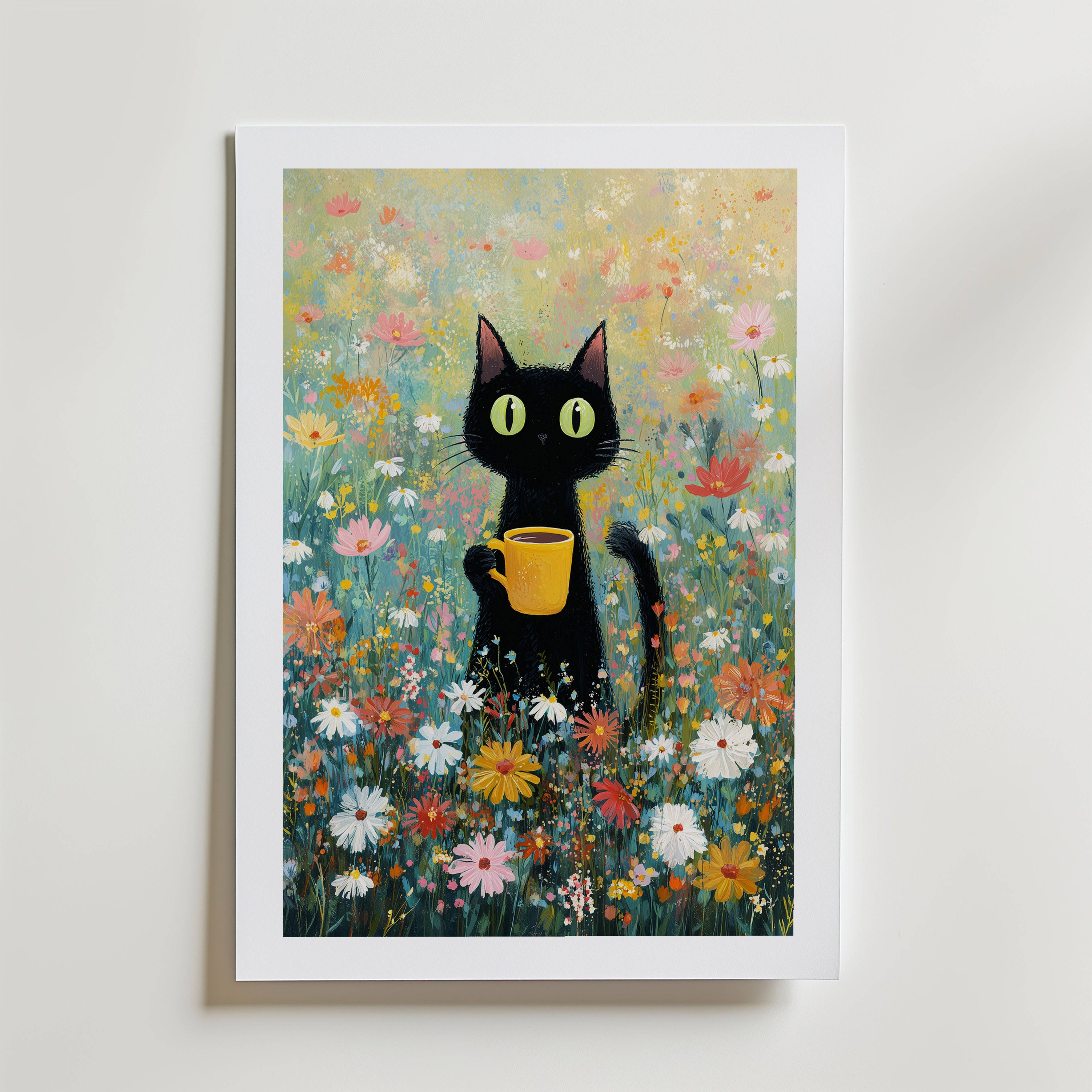 Morning Coffee Cat Poster - Fine Art Poster 13x18 cm Med passepartout