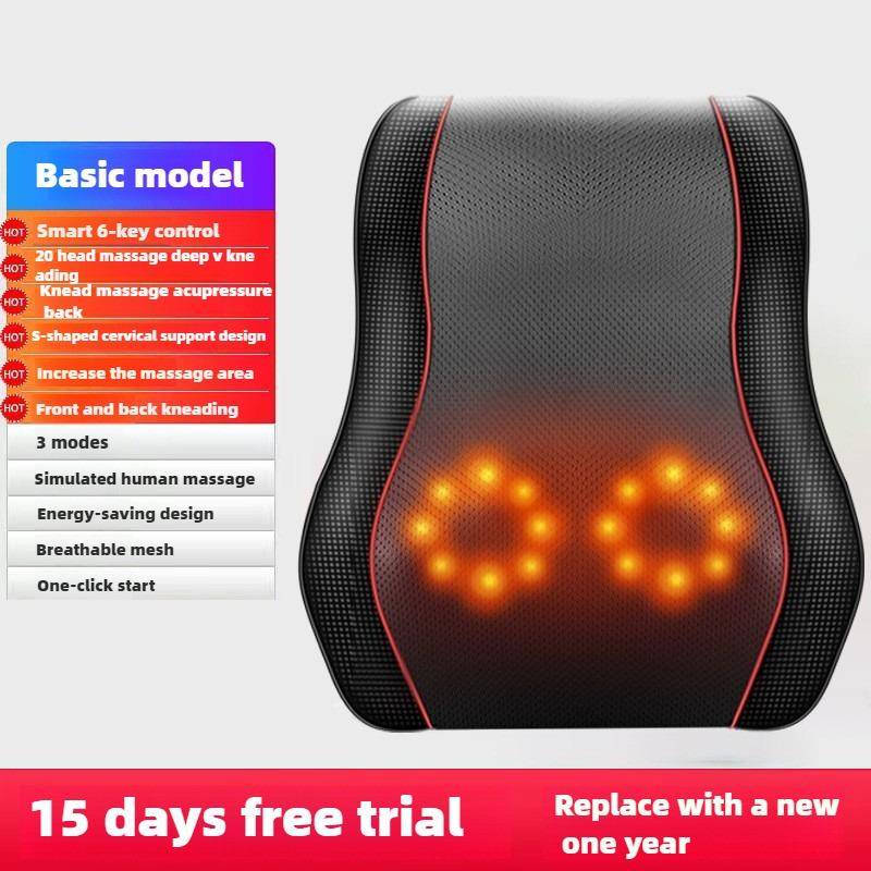 Elektrisk massagekudde för nackmassage, Shiatsu, huvud, cervikal airbag, attraktionskropp, rygg, midja, massageapparat för bil med värme, vibrerande m