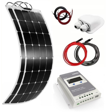 Solpanelspaket 300W med 2 st. 150W flexibel solpanel och PeakPower 2.0 MPPT 30A  regulator, husbil - husvagn - båt