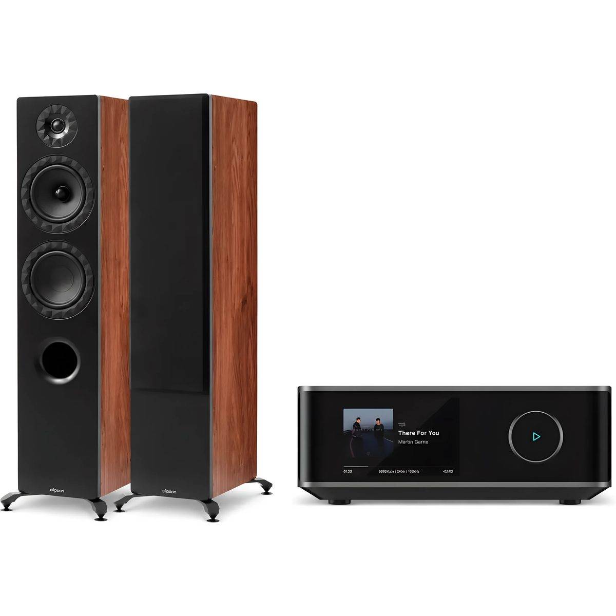 Elipson + WiiM Prestige Facet II 14F valnød + Amp Ultra space grå.