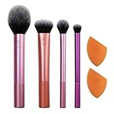 Real Techniques Makeupborstset med 2 sminkblandare, för ögonskugga, foundation, rouge och concealer, ultraplysch syntetiska borst, 6-delat sminkborstset (paket med 2)
