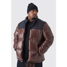 Mens Chocolate Plus Man High Shine Colour Block Puffer