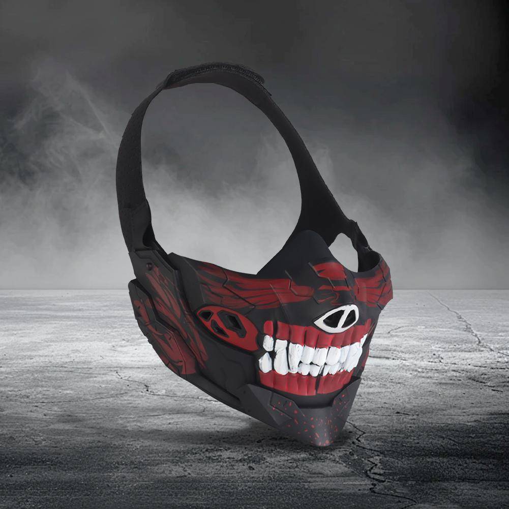 Dödskalle Samurai Mask Halvansiktsskydd Halloween Tänder Mask Andningsbar för Halloween Skräckrekvisita Festtillbehör svart