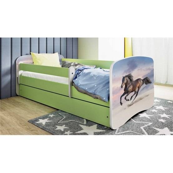 Kocot Kids Barnsäng - Babydreams Grön Med Madrass - Galloperande Hästar 180x80 Cm