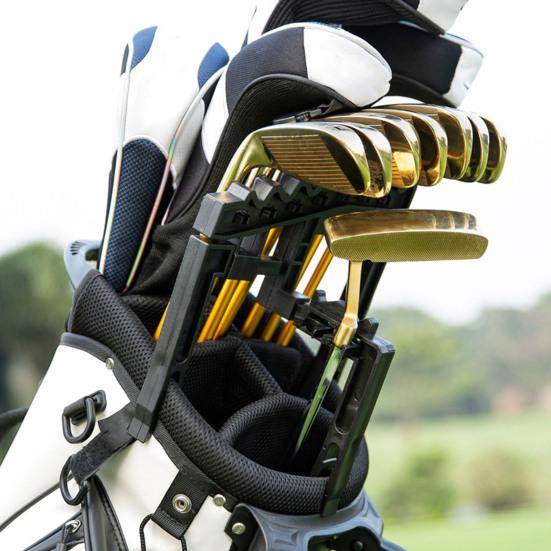 Golfklubbhållarklämma med 9 fack Justerbar bredd Universal Enkel installation Golfväska Stacker Organizer Golfklubba displayställ svart