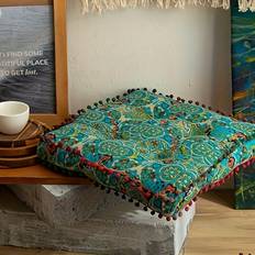 TEMU 1pc Bohemian Square Thickened Pillow - Multifunctional Decor Cushion With Tassels, Fade-resistant Polyester, Vibrant Orange/blue Patterns For Nursery, Living Room, Bedroom, Decorative Pillows