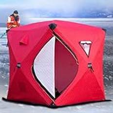 3-4 Person Ice Fishing Tent, Portable Ice Fishing Shelter, Thermal Ice Fishing Shanty, Insulated Ice Fishing Shelter, with Insulated Layer, for Winter Fishing,Red