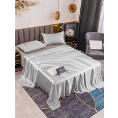 19Momme 3st Siden Sängkläder Set (Platt Lakan + 2x Örngott) - Silver / 1.6m Säng(260x275cm+2x50x60cm)