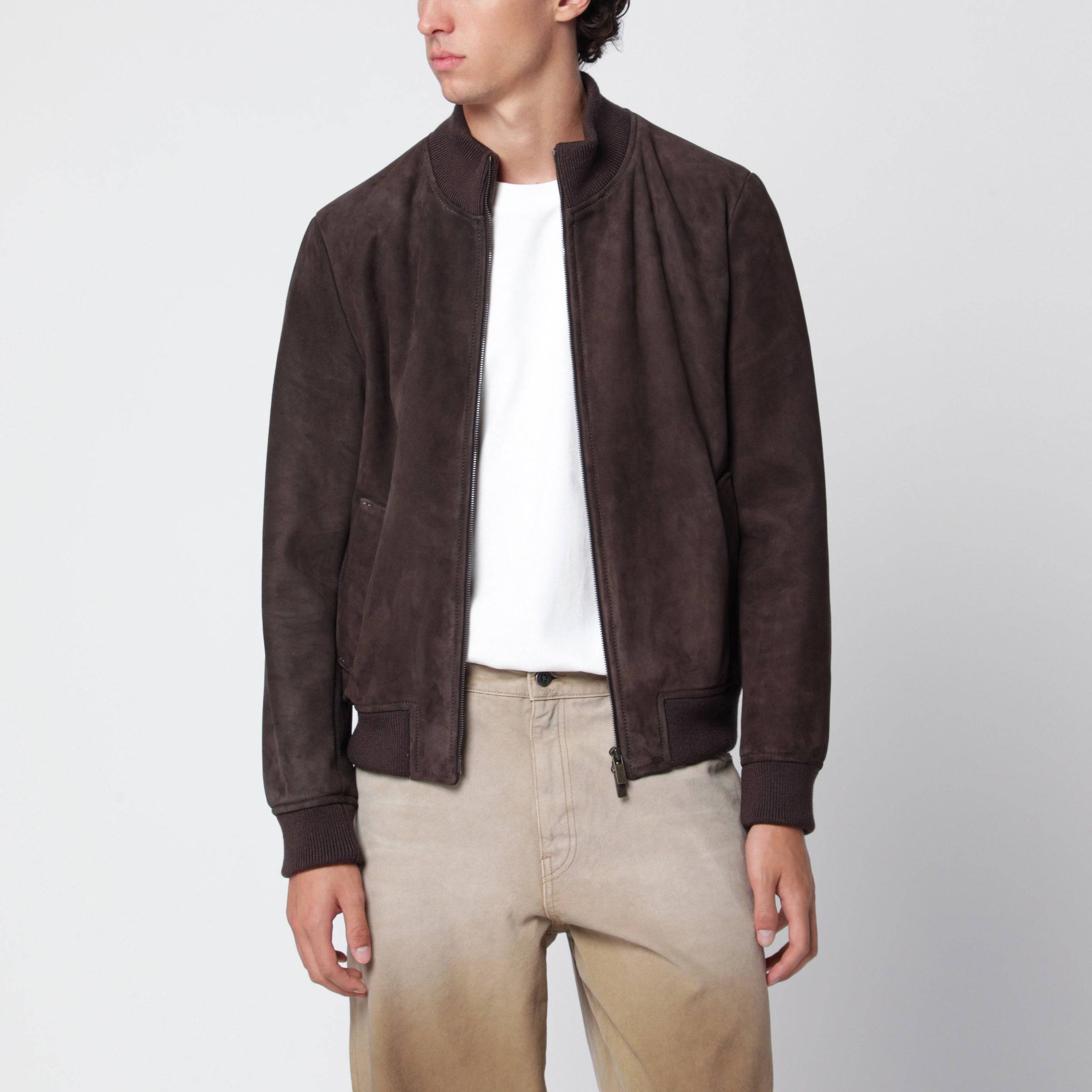 Dark brown suede bomber jacket