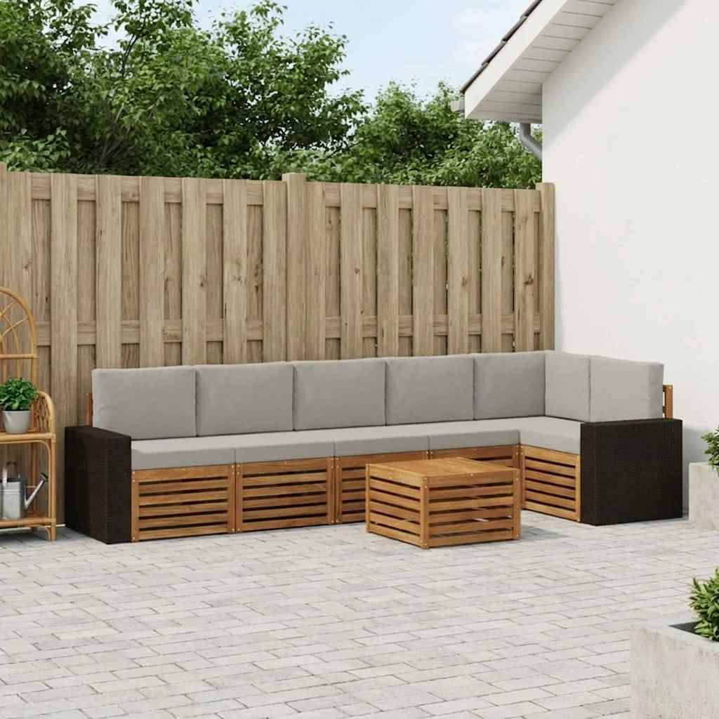 vidaXL Udendørs sofagruppe 7 stk. Naturfarvet og lysegrå Polyester