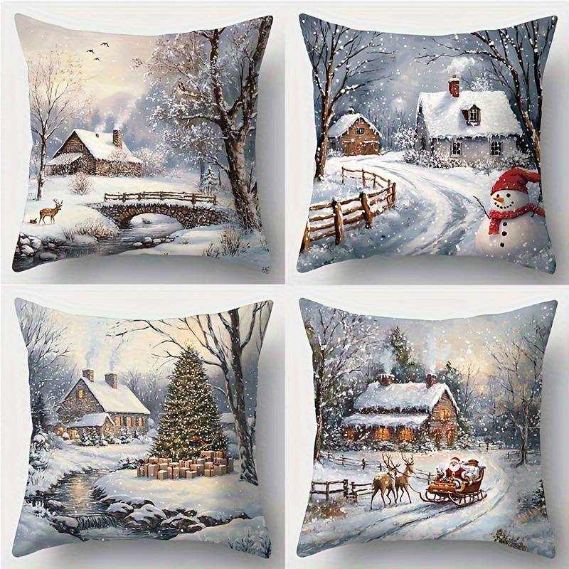 4pcs - Polyester Winter Snow Village Christmas Pillows: Cozy Scenes To Warm Your Home Decorative Cushion Covers For Living Room Sofa And Throw Pillow Covers For Bedroom Bedside (without Pillow Core)