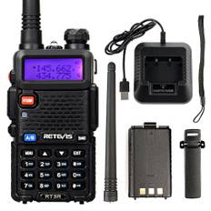 Retevis RT5R Walkie Talkie Dual Band, 128 Kanaler Uppladdningsbar Walky Talky, Handhållen Sändtagare med FM-Radio, Bärbar 2-Vägs Radio för Jakt, Radioamatör, Nödsituation, Rädda (Svart, 1St)