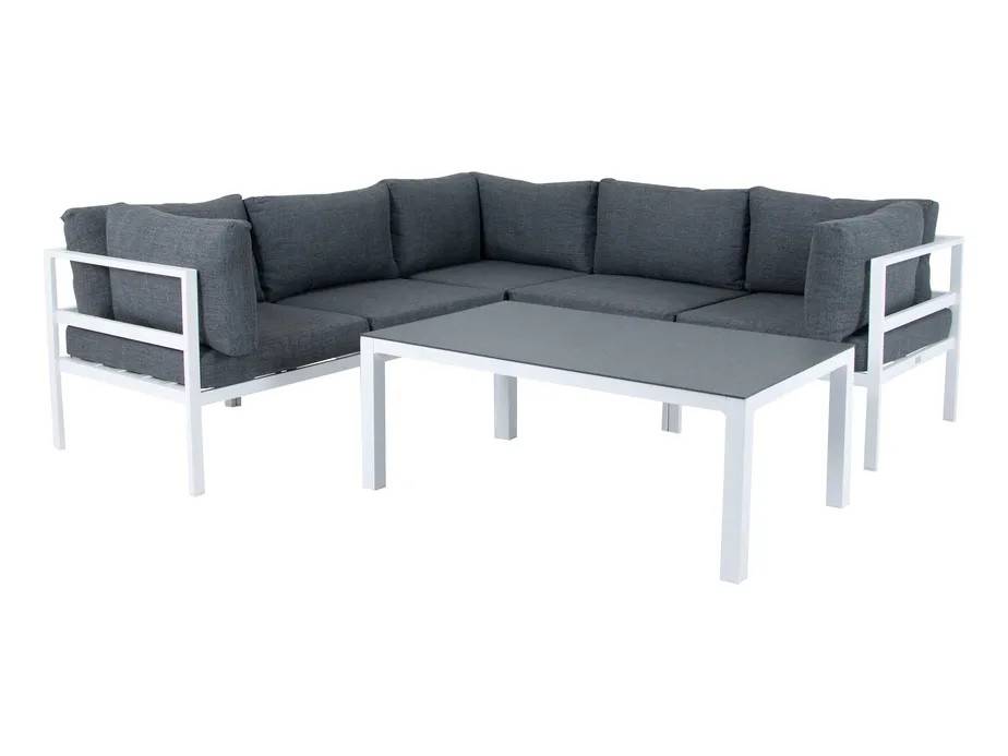 Venture Design Copacabana soffgrupp Hvid med grå hynde 3 hjørne, 2 midtdel & bord 120 x 70 cm