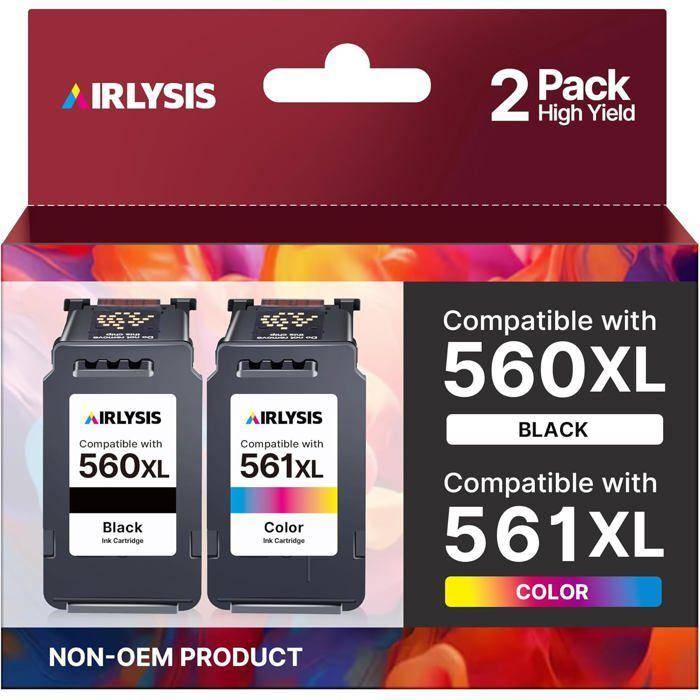 Cartouche d'encre - SUTEO - PG-560 XL / CL-561 XL - Compatible Canon Pixma - Pack 2 Noir+Couleur - 750 pages (noir)
