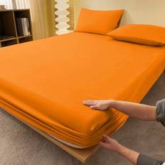 1pc Solid Color Blue Fitted Sheet, Mattress Protector, Mattress Cover For Bed, Bed Sheet, Soft And Breathable, For All Size Bed -Twin, Full, King, Que - Orange - Multi-size
