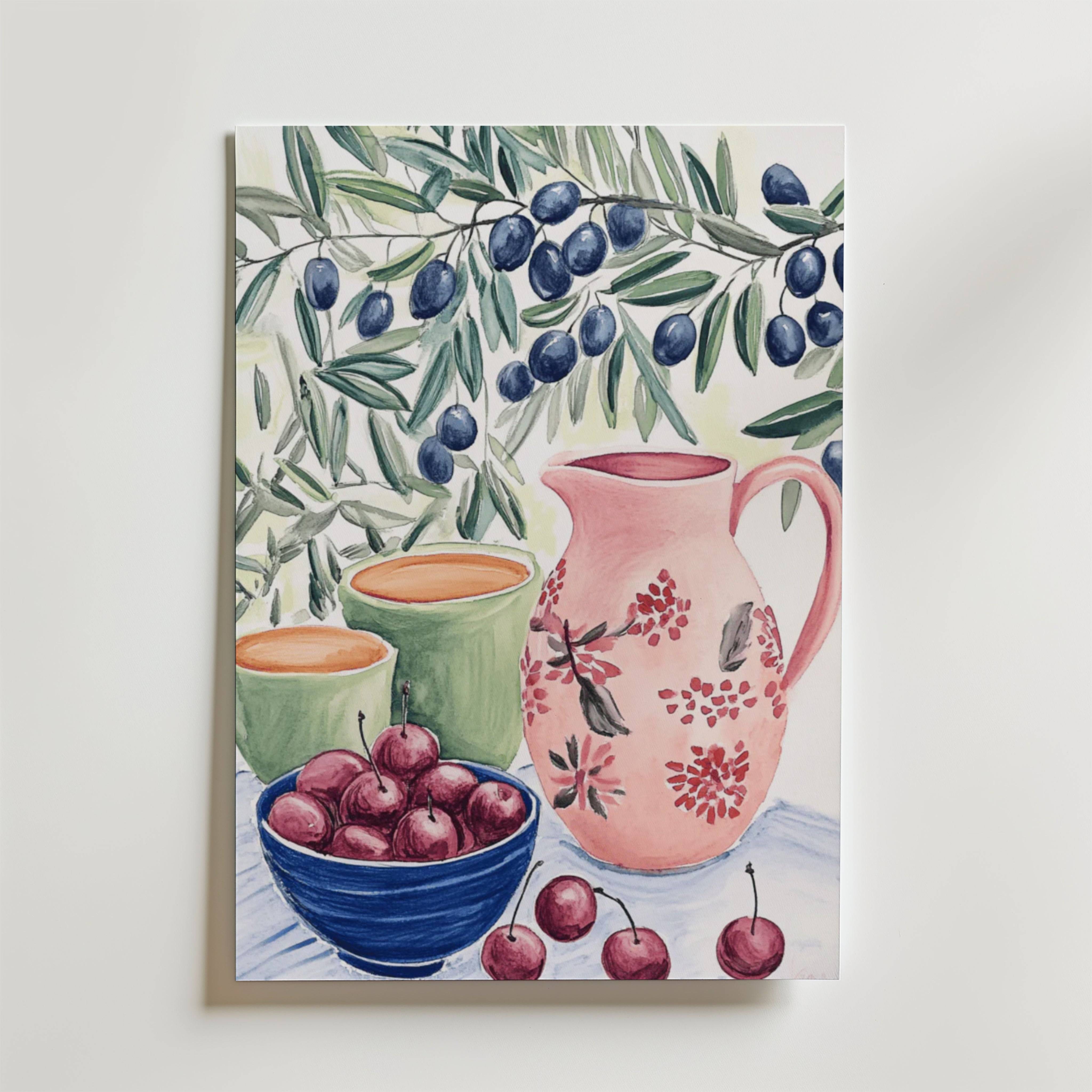 Watercolor Fruit And Olive Poster - Fine Art Poster 30x40 cm