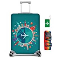 Flintronic Skyddshölje för resväskor, 22–32 tum resväskeskydd, elastiskt fodral för resväska, bagageskydd (med etikett/bagagerem), #1 Cyan-universal, L (26-28inch)