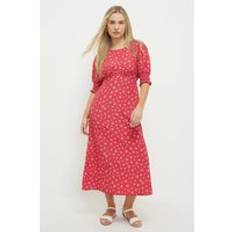 Petite Red Shirred Cuff Midi Dress, Red - 6