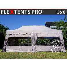 Foldetelt FleXtents Easy up pavillon PRO ”Peaked” 3x6m Latte, inkl. 6 sidevægge og 6 pyntegardiner