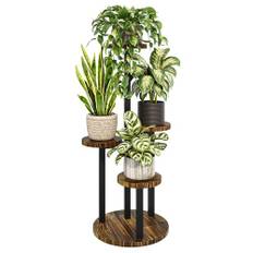 Bamworld Växtstativ hörn trä planthylla inomhus liten blomma stativhållare utomhus metall nivåer växtbord för fönster balkong vardagsrum trädgårdsskötsel (4 nivåer)