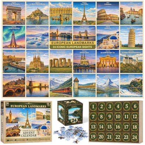 Adventskalender pussel 1008 bitar 24 europeiska monument för vuxna