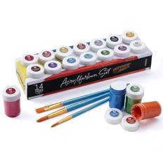 Int!rend akrylfärger metallic set - 14 x akrylfärger vardera 18 ml + 3 penslar - akrylfärg för trä, duk, lera, stenar och gips - akrylfärg för modellbygge och för pyssel
