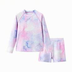 Tween Girl Rash Guard Badkläder, 2 delar UV-skyddsset för ungdomar, - Röd-lila nyans (7Y,8Y,10Y,14Y,12Y,13Y,15Y)