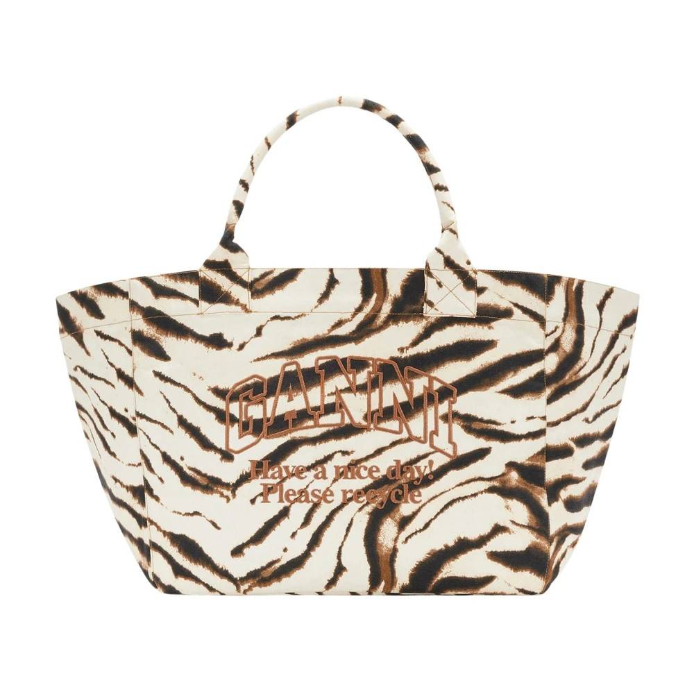 Ganni - Zebra Print Stor Tyväska Väskor - unisex - ONE Size - Bomull