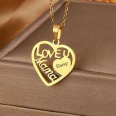 Anpassat hjärthalsband - &#34;I Love Mom&#34;, gravera mammas namn, mors dag present, anpassade smycken - guld (45cm+5cm)