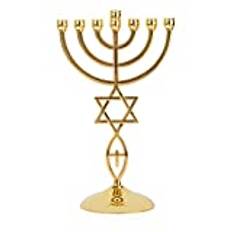 BRTAGG Menorah med David Star, judisk ljusstake, 7 grenar, höjd 21 cm, guld