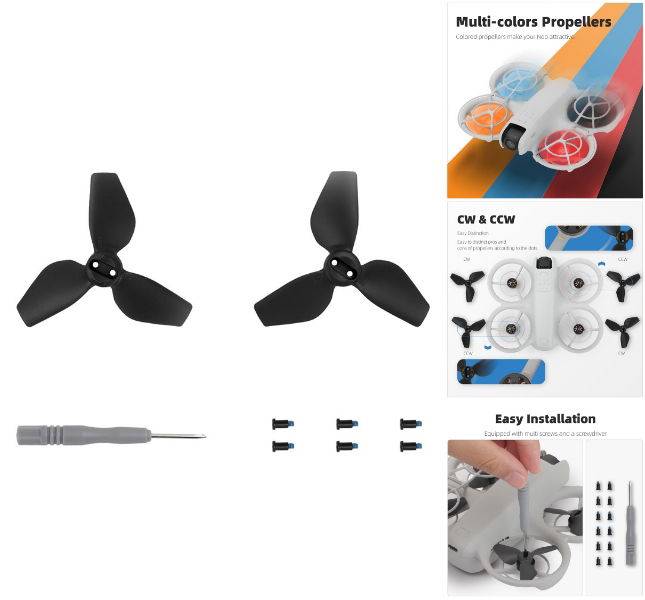 DJI Neo drone propeller - udskiftning og montering med skruer.