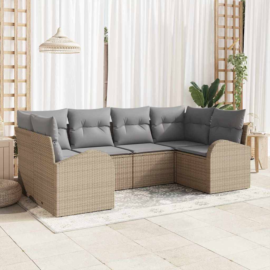 Havesofa Sæt Med Pude 6 Dele Poly Rattan - beige og grå