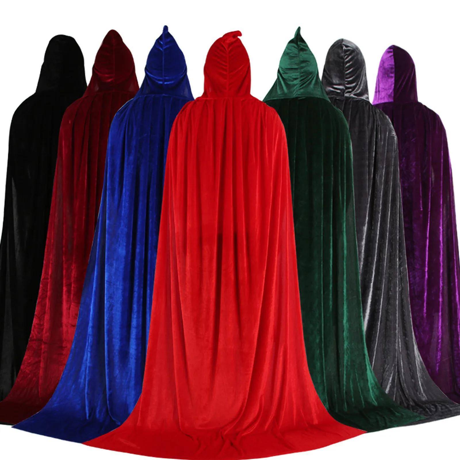 Huva Mantel Cosplay Medeltida Lång Klädnad Halloweenfest Kvinnor Män Vuxen Lång Magiker Häxkonst Wicca Rock Dölja Klänning Återuppförande cm black