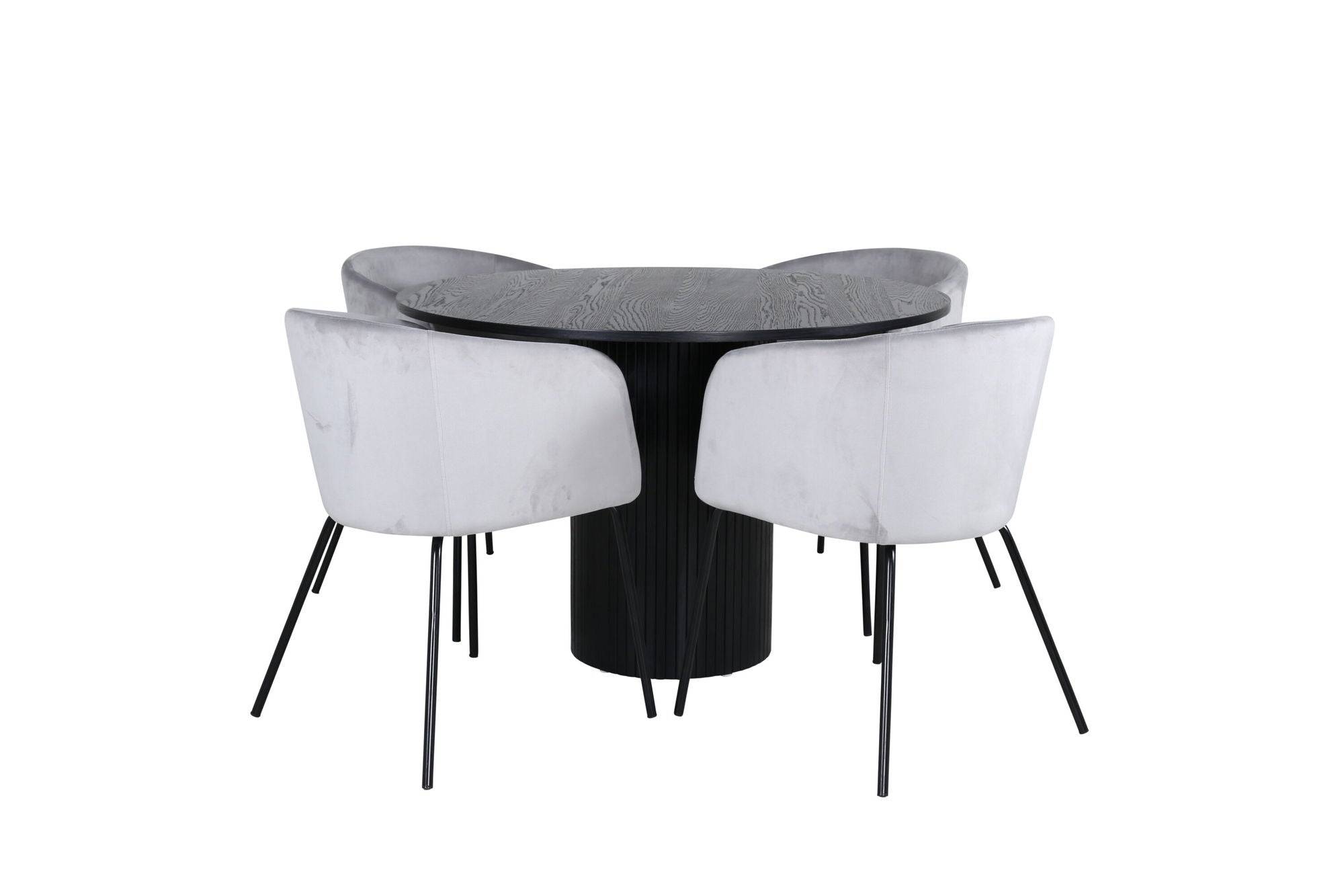 Venture Home Bianca rund spisebord - Black / Black Veneer+Berit stol - Black / Light Grey Velvet_4