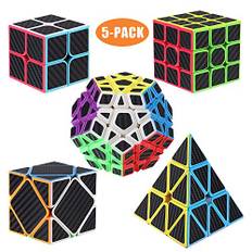 ROXENDA Speed Cube Set, [5 Pack] 2x2 3x3 Pyramid Dodekahedron Skewb Magisk Kub, Slät Magisk Kub för Barn, Kolfiber Klistermärke Kuber